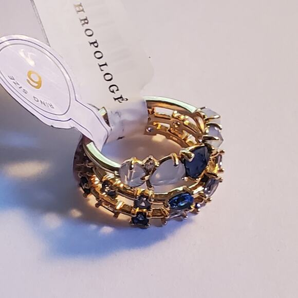 Anthropologie Jewelry - Anthropologie Stackable birthstone trio of Rings Blue September Size 6 NWT